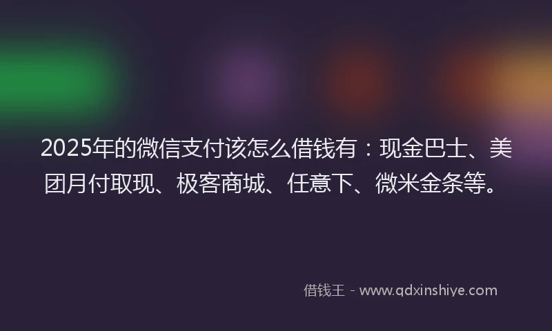 2025年的微信支付该怎么借钱有：现金巴士、美团月付取现、极客商城、任意下、微米金条等。