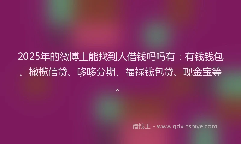 2025年的微博上能找到人借钱吗吗有：有钱钱包、橄榄信贷、哆哆分期、福禄钱包贷、现金宝等。