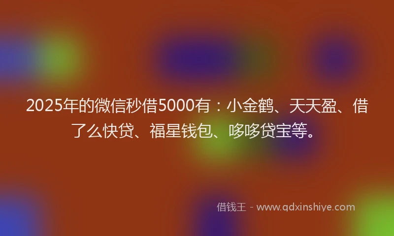 2025年的微信秒借5000有：小金鹤、天天盈、借了么快贷、福星钱包、哆哆贷宝等。