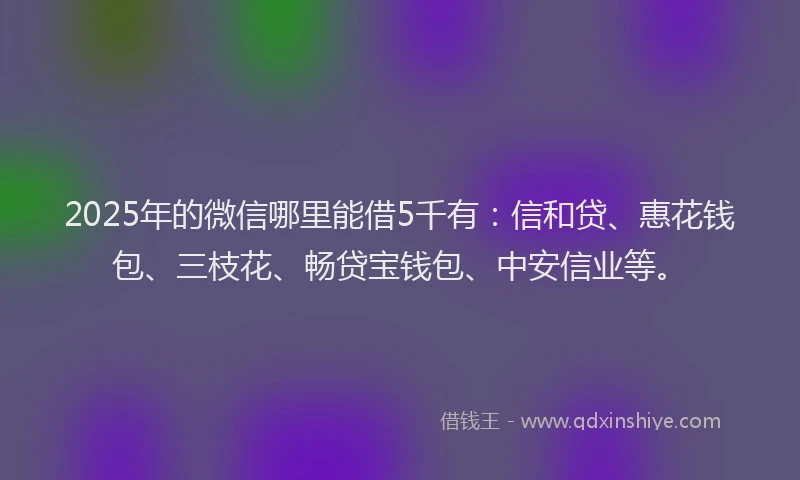 2025年的微信哪里能借5千有：信和贷、惠花钱包、三枝花、畅贷宝钱包、中安信业等。