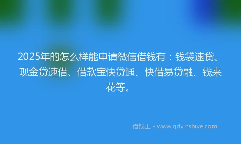 2025年的怎么样能申请微信借钱有：钱袋速贷、现金贷速借、借款宝快贷通、快借易贷融、钱来花等。