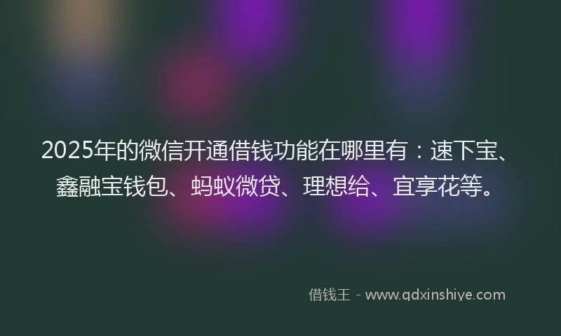 2025年的微信开通借钱功能在哪里有：速下宝、鑫融宝钱包、蚂蚁微贷、理想给、宜享花等。