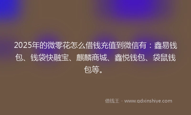 2025年的微零花怎么借钱充值到微信有：鑫易钱包、钱袋快融宝、麒麟商城、鑫悦钱包、袋鼠钱包等。