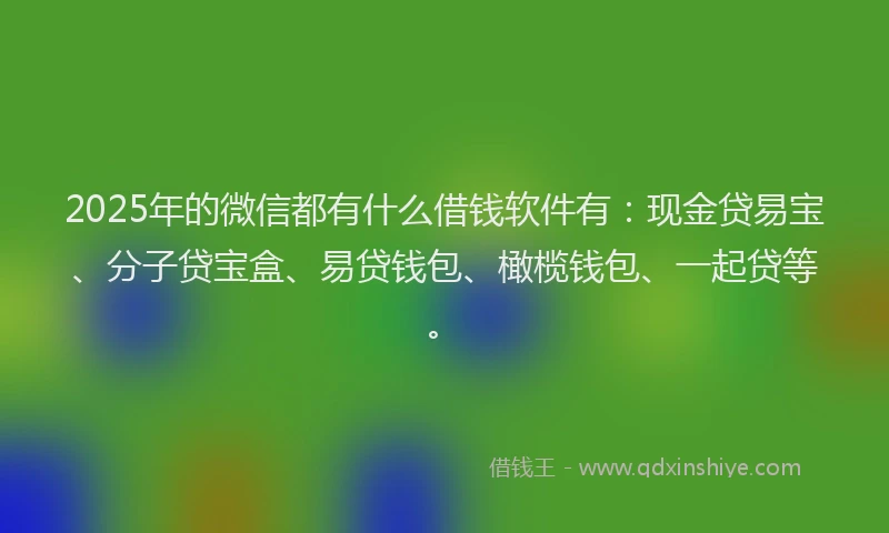 2025年的微信都有什么借钱软件有：现金贷易宝、分子贷宝盒、易贷钱包、橄榄钱包、一起贷等。
