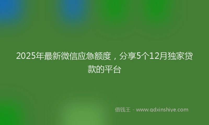 2025年最新微信应急额度，分享5个12月独家贷款的平台