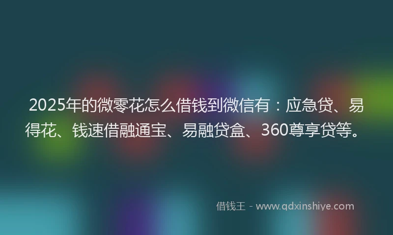 2025年的微零花怎么借钱到微信有：应急贷、易得花、钱速借融通宝、易融贷盒、360尊享贷等。