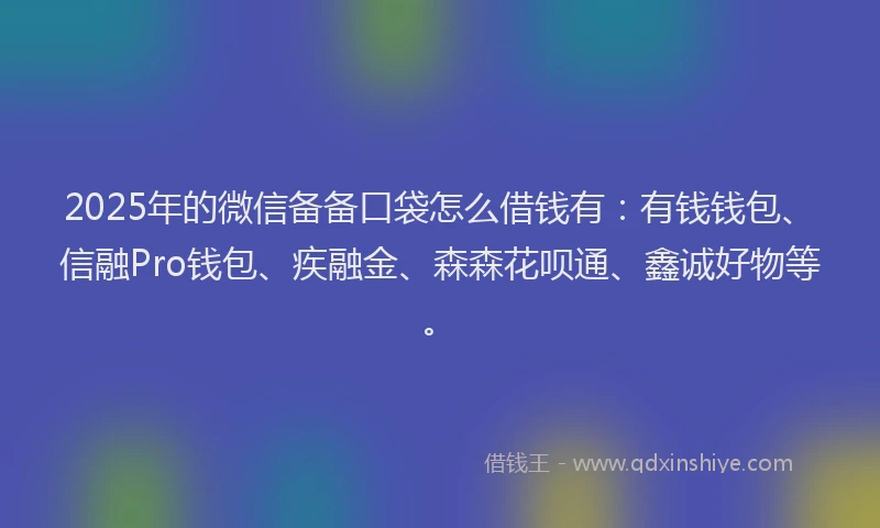 2025年的微信备备口袋怎么借钱有：有钱钱包、信融Pro钱包、疾融金、森森花呗通、鑫诚好物等。