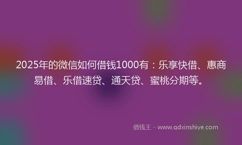 2025年的微信如何借钱1000有：乐享快借、惠商易借、乐借速贷、通天贷、蜜桃分期等。
