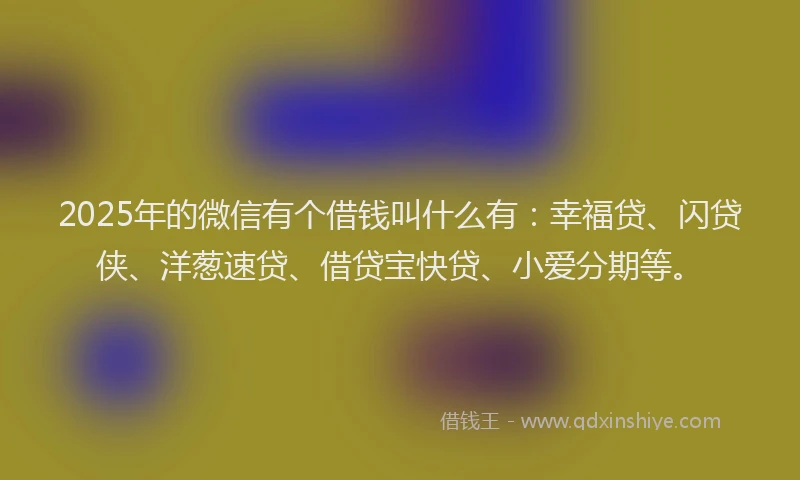 2025年的微信有个借钱叫什么有：幸福贷、闪贷侠、洋葱速贷、借贷宝快贷、小爱分期等。