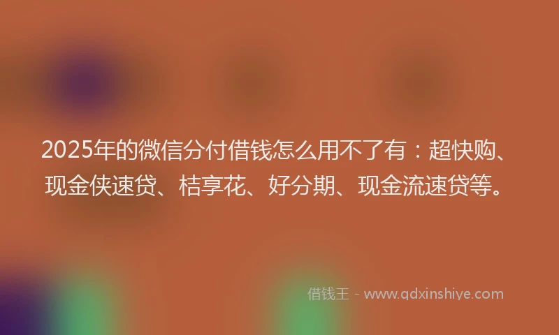 2025年的微信分付借钱怎么用不了有：超快购、现金侠速贷、桔享花、好分期、现金流速贷等。