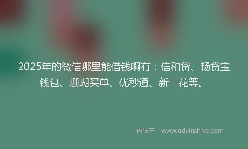 2025年的微信哪里能借钱啊有：信和贷、畅贷宝钱包、珊瑚买单、优秒通、新一花等。