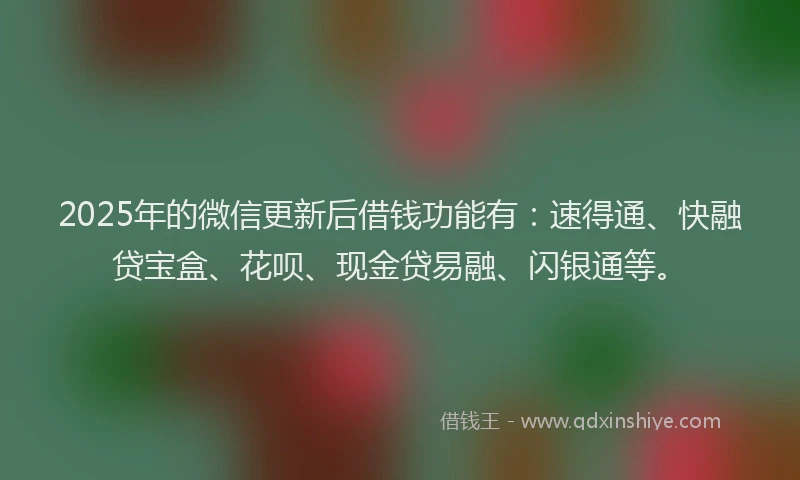 2025年的微信更新后借钱功能有：速得通、快融贷宝盒、花呗、现金贷易融、闪银通等。