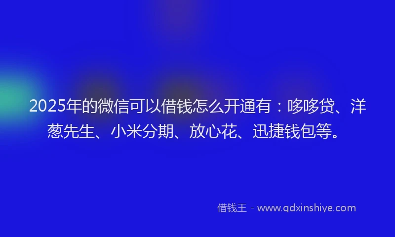 2025年的微信可以借钱怎么开通有：哆哆贷、洋葱先生、小米分期、放心花、迅捷钱包等。