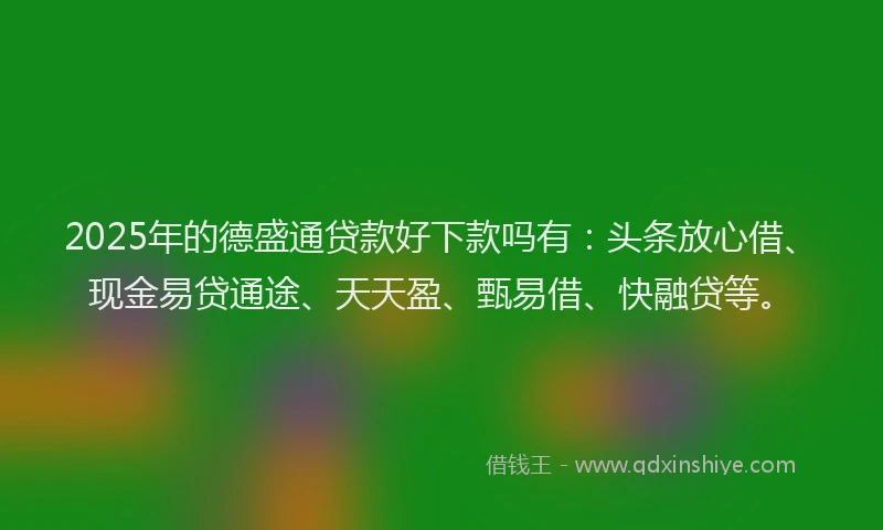2025年的德盛通贷款好下款吗有：头条放心借、现金易贷通途、天天盈、甄易借、快融贷等。