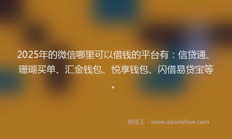 2025年的微信哪里可以借钱的平台有：信贷通、珊瑚买单、汇金钱包、悦享钱包、闪借易贷宝等。