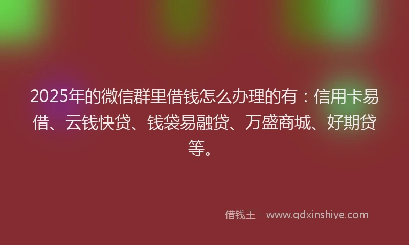 2025年的微信群里借钱怎么办理的有：信用卡易借、云钱快贷、钱袋易融贷、万盛商城、好期贷等。