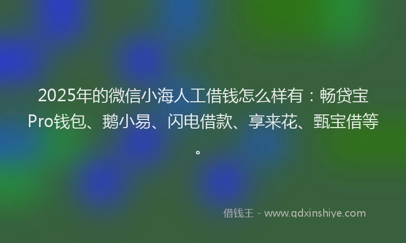 2025年的微信小海人工借钱怎么样有：畅贷宝Pro钱包、鹅小易、闪电借款、享来花、甄宝借等。