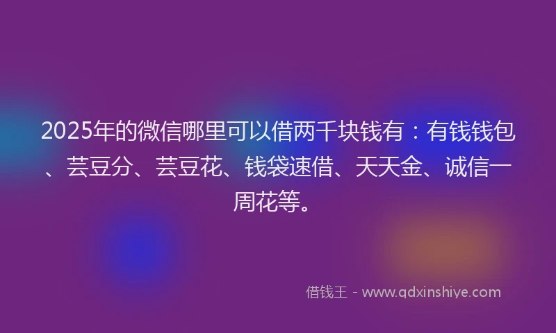 2025年的微信哪里可以借两千块钱有：有钱钱包、芸豆分、芸豆花、钱袋速借、天天金、诚信一周花等。