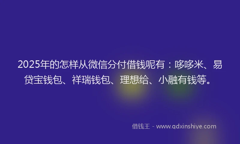 2025年的怎样从微信分付借钱呢有：哆哆米、易贷宝钱包、祥瑞钱包、理想给、小融有钱等。