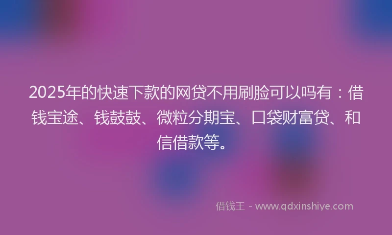 2025年的快速下款的网贷不用刷脸可以吗有：借钱宝途、钱鼓鼓、微粒分期宝、口袋财富贷、和信借款等。