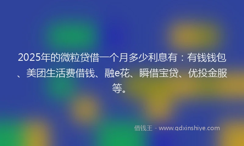 2025年的微粒贷借一个月多少利息有：有钱钱包、美团生活费借钱、融e花、瞬借宝贷、优投金服等。