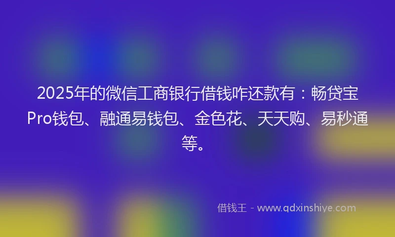 2025年的微信工商银行借钱咋还款有：畅贷宝Pro钱包、融通易钱包、金色花、天天购、易秒通等。