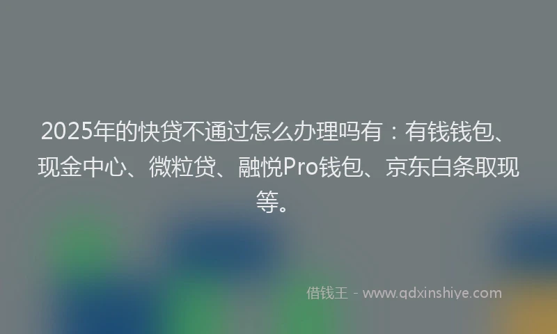 2025年的快贷不通过怎么办理吗有：有钱钱包、现金中心、微粒贷、融悦Pro钱包、京东白条取现等。