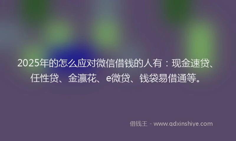 2025年的怎么应对微信借钱的人有：现金速贷、任性贷、金瀛花、e微贷、钱袋易借通等。