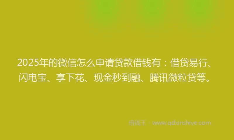 2025年的微信怎么申请贷款借钱有：借贷易行、闪电宝、享下花、现金秒到融、腾讯微粒贷等。