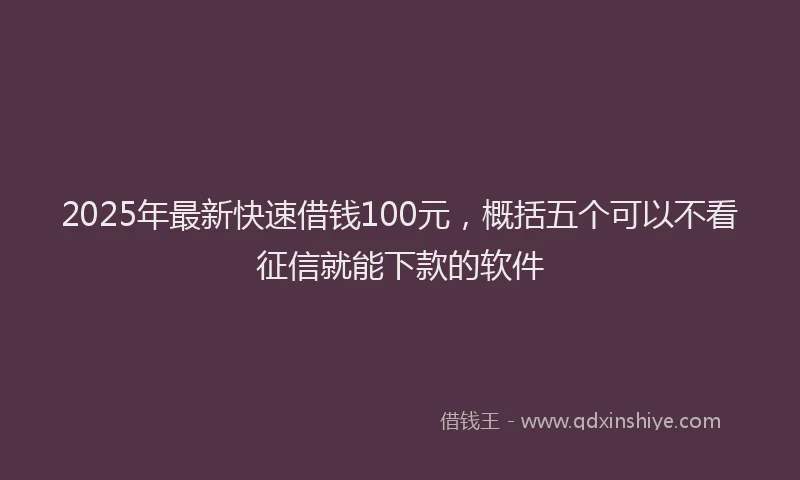 2025年最新快速借钱100元，概括五个可以不看征信就能下款的软件
