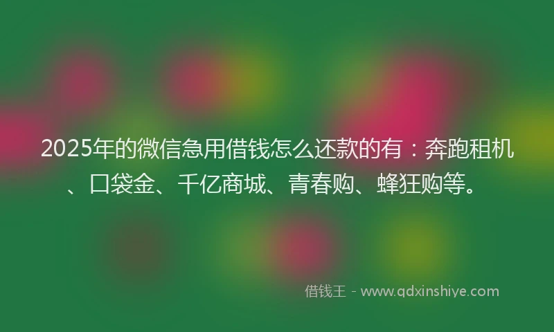 2025年的微信急用借钱怎么还款的有：奔跑租机、口袋金、千亿商城、青春购、蜂狂购等。