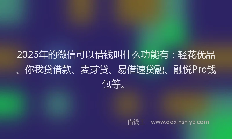 2025年的微信可以借钱叫什么功能有：轻花优品、你我贷借款、麦芽贷、易借速贷融、融悦Pro钱包等。