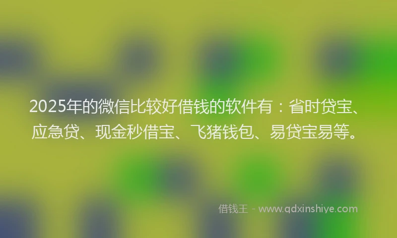 2025年的微信比较好借钱的软件有：省时贷宝、应急贷、现金秒借宝、飞猪钱包、易贷宝易等。