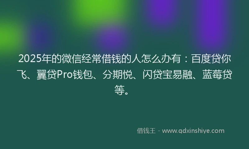 2025年的微信经常借钱的人怎么办有：百度贷你飞、翼贷Pro钱包、分期悦、闪贷宝易融、蓝莓贷等。