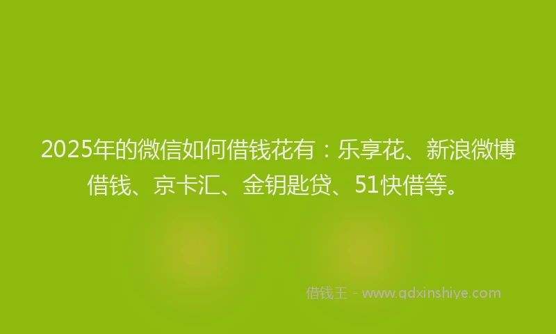 2025年的微信如何借钱花有：乐享花、新浪微博借钱、京卡汇、金钥匙贷、51快借等。
