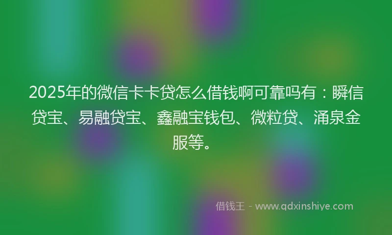2025年的微信卡卡贷怎么借钱啊可靠吗有：瞬信贷宝、易融贷宝、鑫融宝钱包、微粒贷、涌泉金服等。