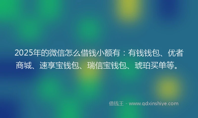 2025年的微信怎么借钱小额有：有钱钱包、优者商城、速享宝钱包、瑞信宝钱包、琥珀买单等。