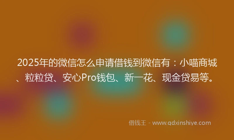 2025年的微信怎么申请借钱到微信有：小喵商城、粒粒贷、安心Pro钱包、新一花、现金贷易等。