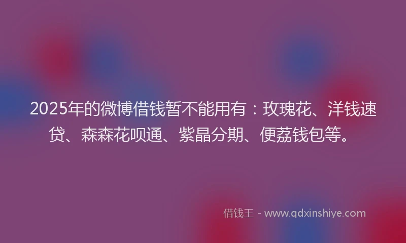 2025年的微博借钱暂不能用有：玫瑰花、洋钱速贷、森森花呗通、紫晶分期、便荔钱包等。