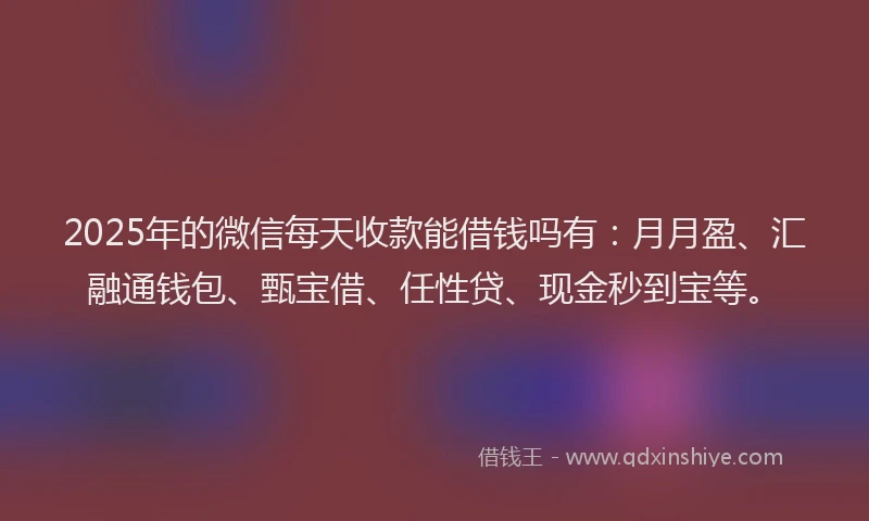 2025年的微信每天收款能借钱吗有：月月盈、汇融通钱包、甄宝借、任性贷、现金秒到宝等。