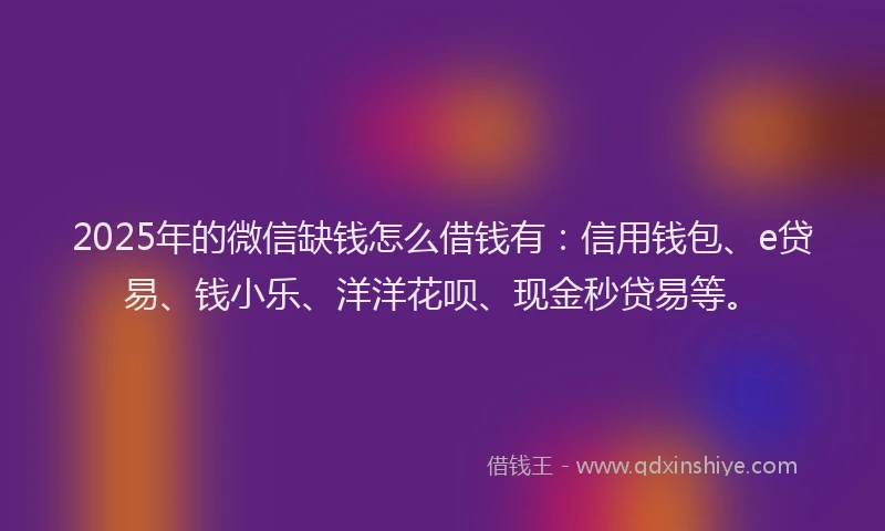 2025年的微信缺钱怎么借钱有：信用钱包、e贷易、钱小乐、洋洋花呗、现金秒贷易等。