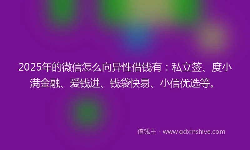 2025年的微信怎么向异性借钱有：私立签、度小满金融、爱钱进、钱袋快易、小信优选等。