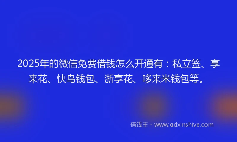 2025年的微信免费借钱怎么开通有：私立签、享来花、快鸟钱包、浙享花、哆来米钱包等。