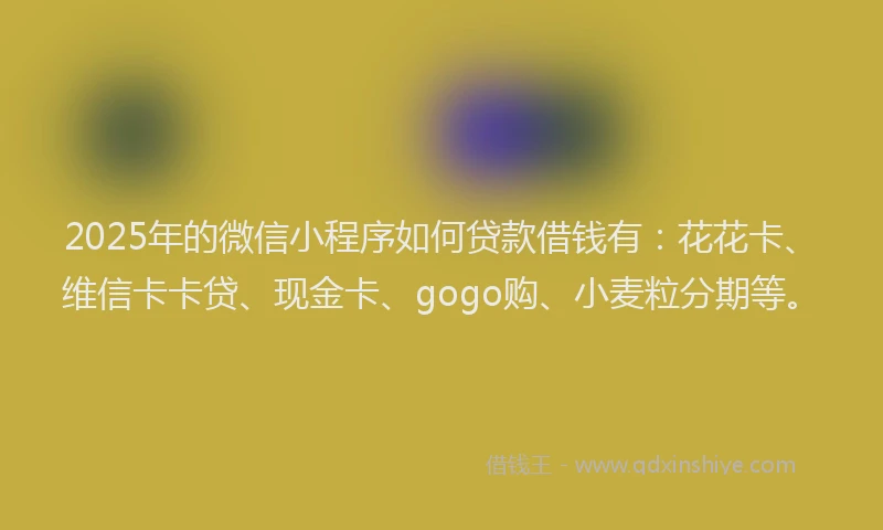 2025年的微信小程序如何贷款借钱有：花花卡、维信卡卡贷、现金卡、gogo购、小麦粒分期等。
