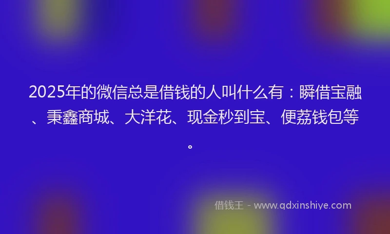 2025年的微信总是借钱的人叫什么有：瞬借宝融、秉鑫商城、大洋花、现金秒到宝、便荔钱包等。