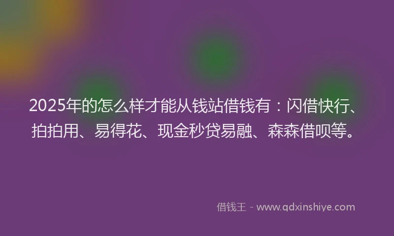 2025年的怎么样才能从钱站借钱有：闪借快行、拍拍用、易得花、现金秒贷易融、森森借呗等。