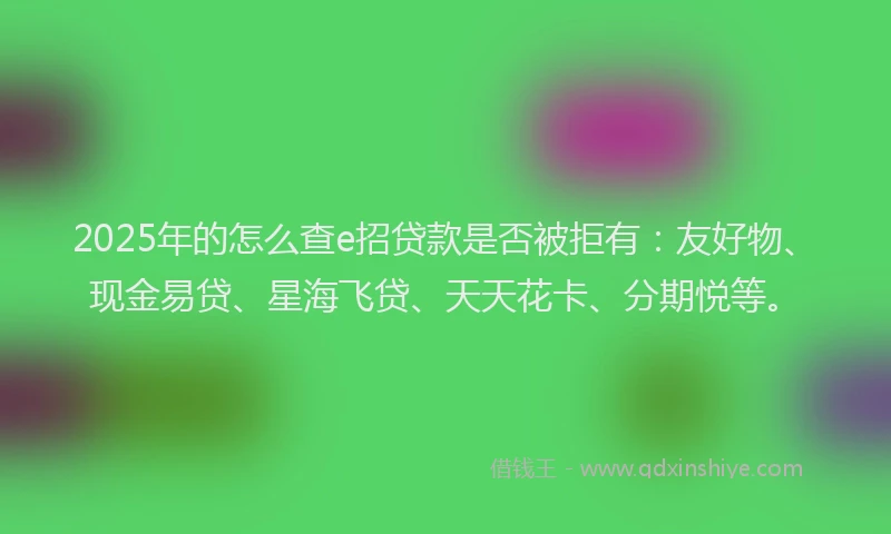 2025年的怎么查e招贷款是否被拒有：友好物、现金易贷、星海飞贷、天天花卡、分期悦等。