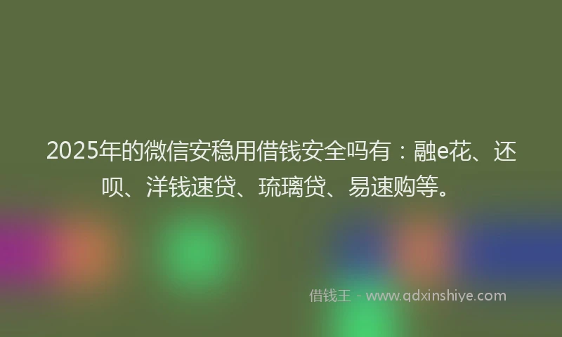2025年的微信安稳用借钱安全吗有：融e花、还呗、洋钱速贷、琉璃贷、易速购等。