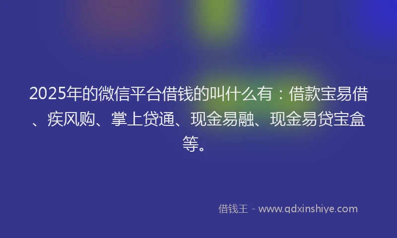 2025年的微信平台借钱的叫什么有：借款宝易借、疾风购、掌上贷通、现金易融、现金易贷宝盒等。