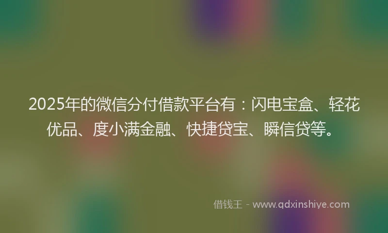 2025年的微信分付借款平台有：闪电宝盒、轻花优品、度小满金融、快捷贷宝、瞬信贷等。